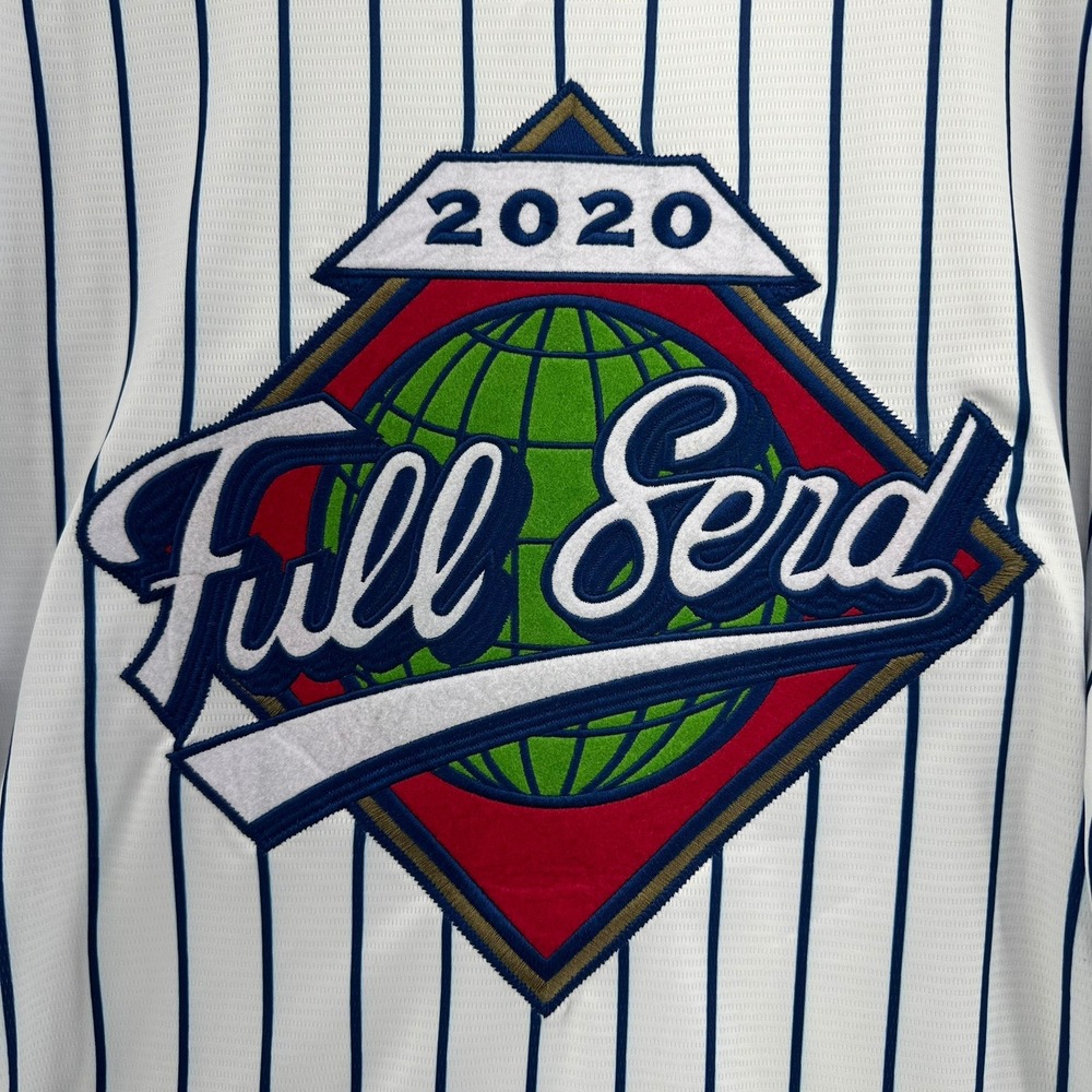 2020 Full Send Baseball Jersey Pinstripe Button Up Short Sleeve L Retro‎ Baggy